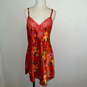 Victoria Secret Chemise Lingerie Slip Dress Tropical Floral Vintage 90s Sz L